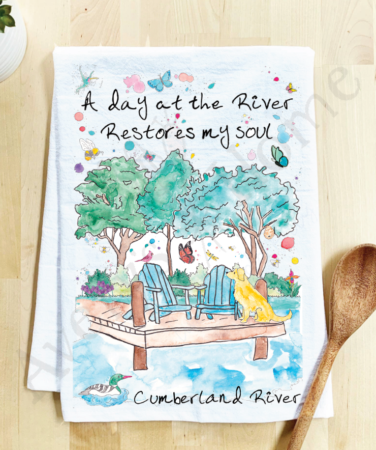 Avery's Home - A Day at the Lake or River Customizable Kitchen Dish Towel