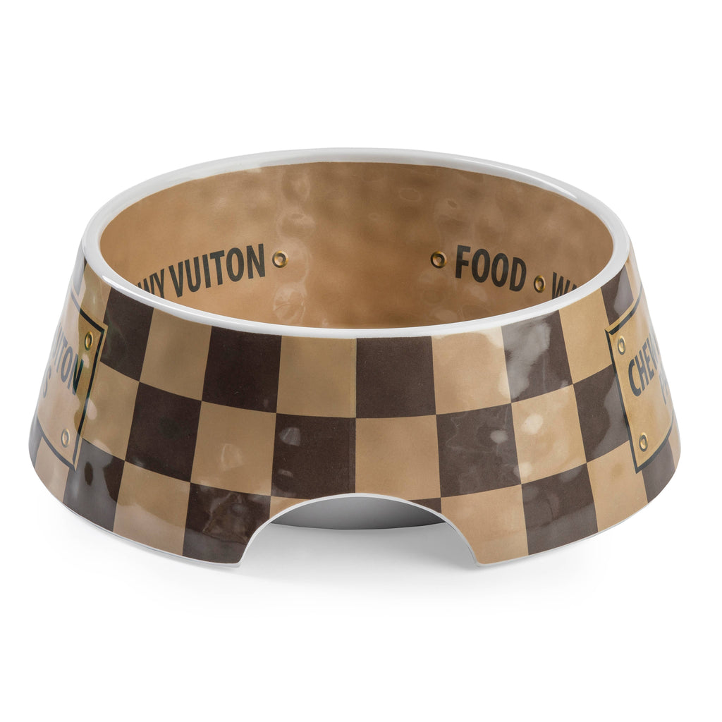 Haute Diggity Dog - Tan Checker Chewy Vuiton Bowl - Cat or Dog Bowls: Small