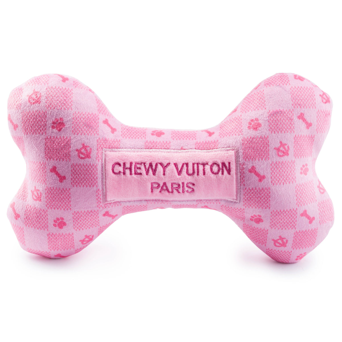 Haute Diggity Dog - Pink Checker Chewy Vuiton Bone  | Squeaker Dog Toy: Small