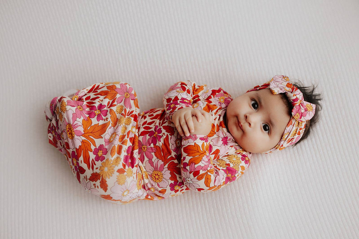 Three Little Tots - Wild Child Floral Knotted Gown: Gown & Hat