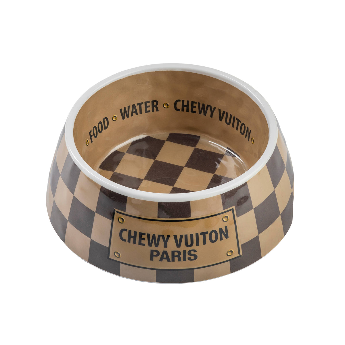 Haute Diggity Dog - Tan Checker Chewy Vuiton Bowl - Cat or Dog Bowls: Small