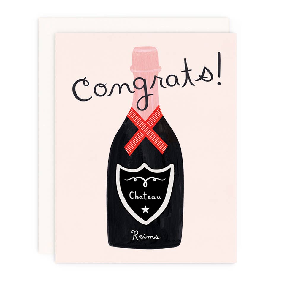 Girl w/ Knife - Congrats Champagne Greeting Card