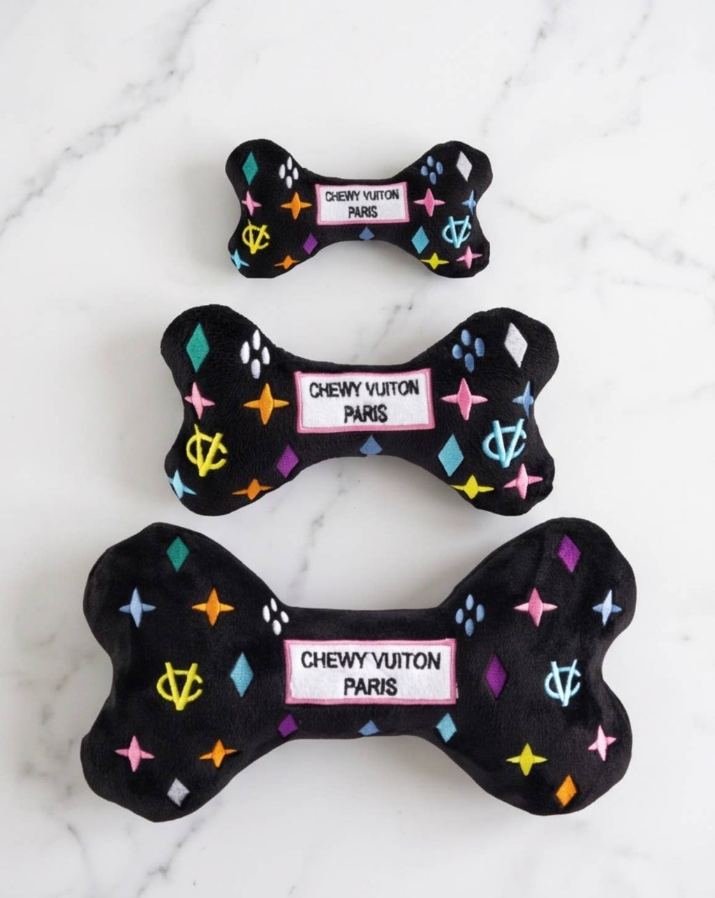 Haute Diggity Dog - Black Monogram Chewy Vuiton Bone  | Squeaker Dog Toy: Small / Mini