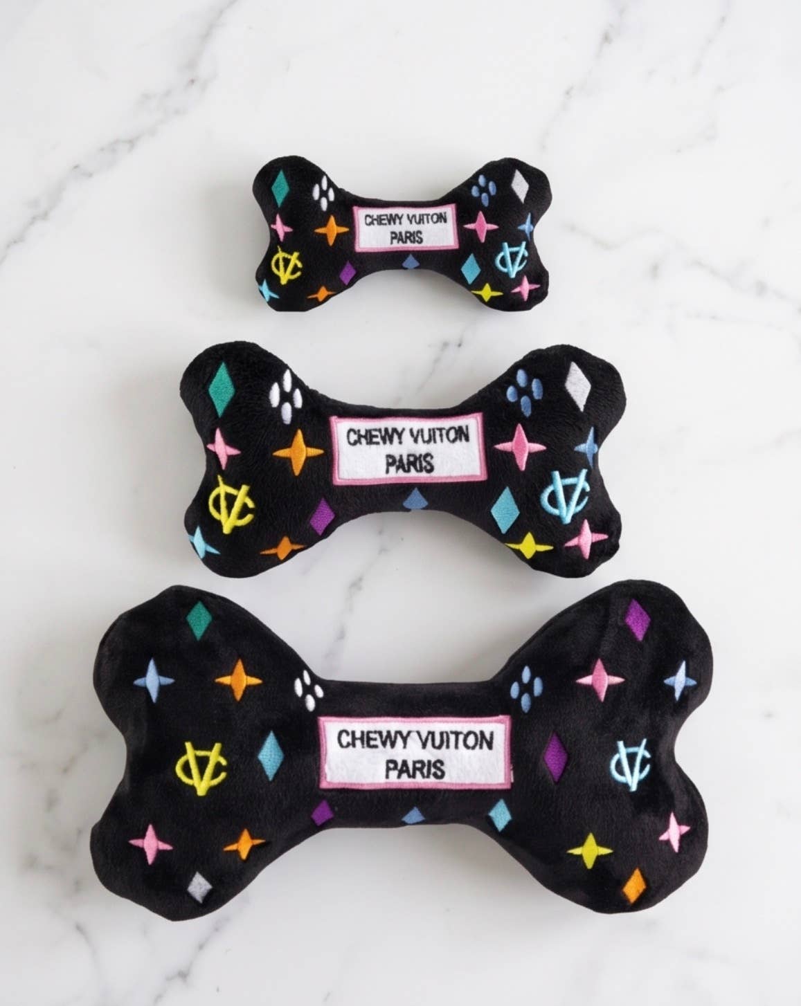Haute Diggity Dog - Black Monogram Chewy Vuiton Bone  | Squeaker Dog Toy: Small / Mini