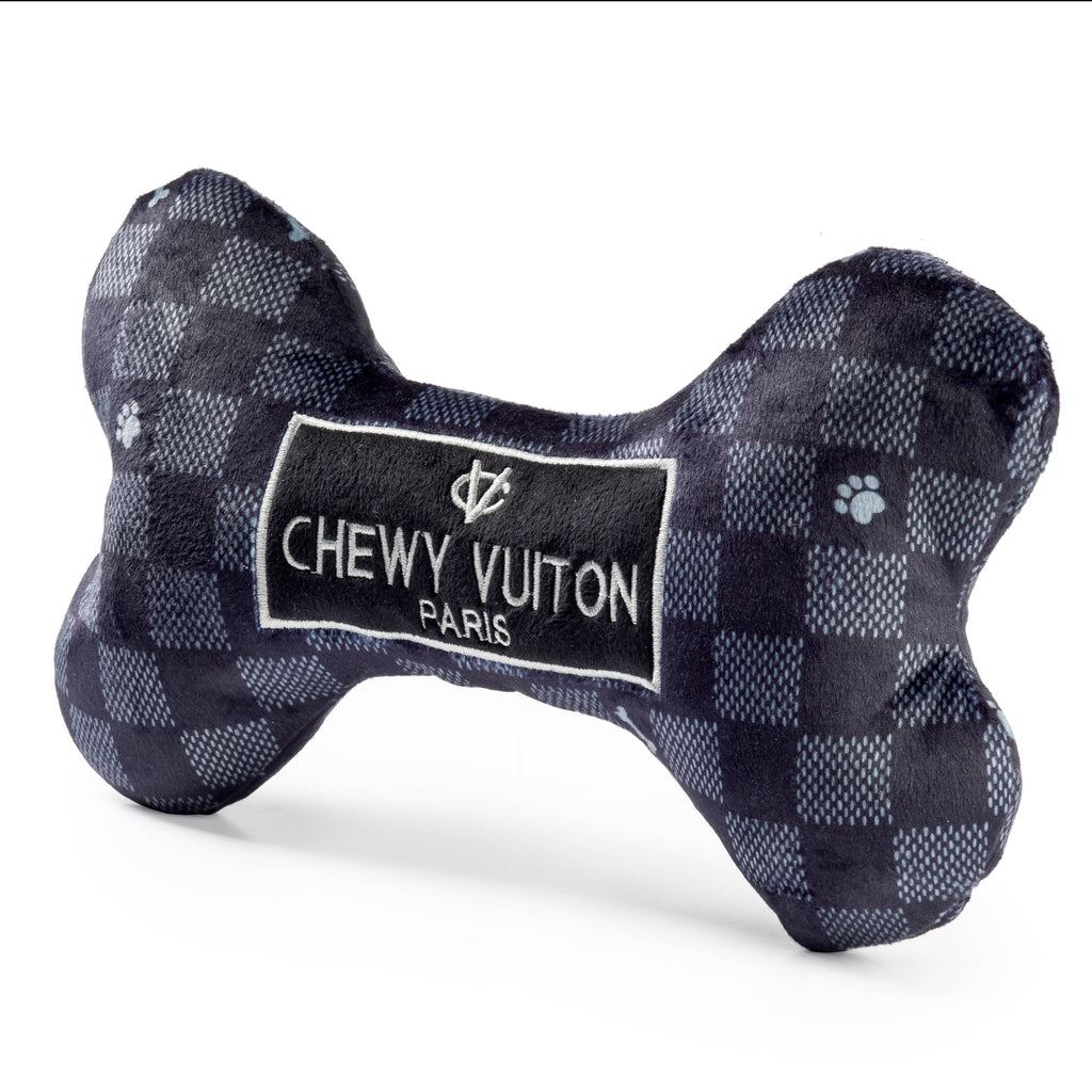 Haute Diggity Dog - Black Checker Chewy Vuiton Bone  | Squeaker Dog Toy: Small