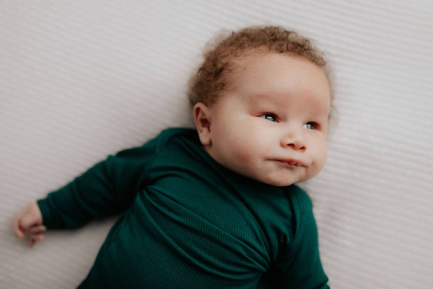 Three Little Tots - Forest Green Ribbed Knotted Gown: Gown & Hat