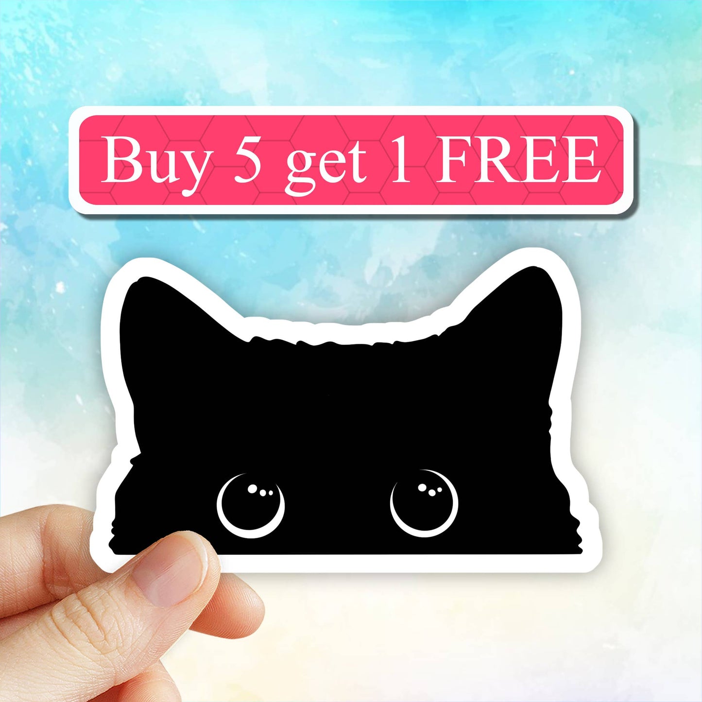 Black peeking cat Meme Sticker, funny Black cat decal, car: 2" (Mini)