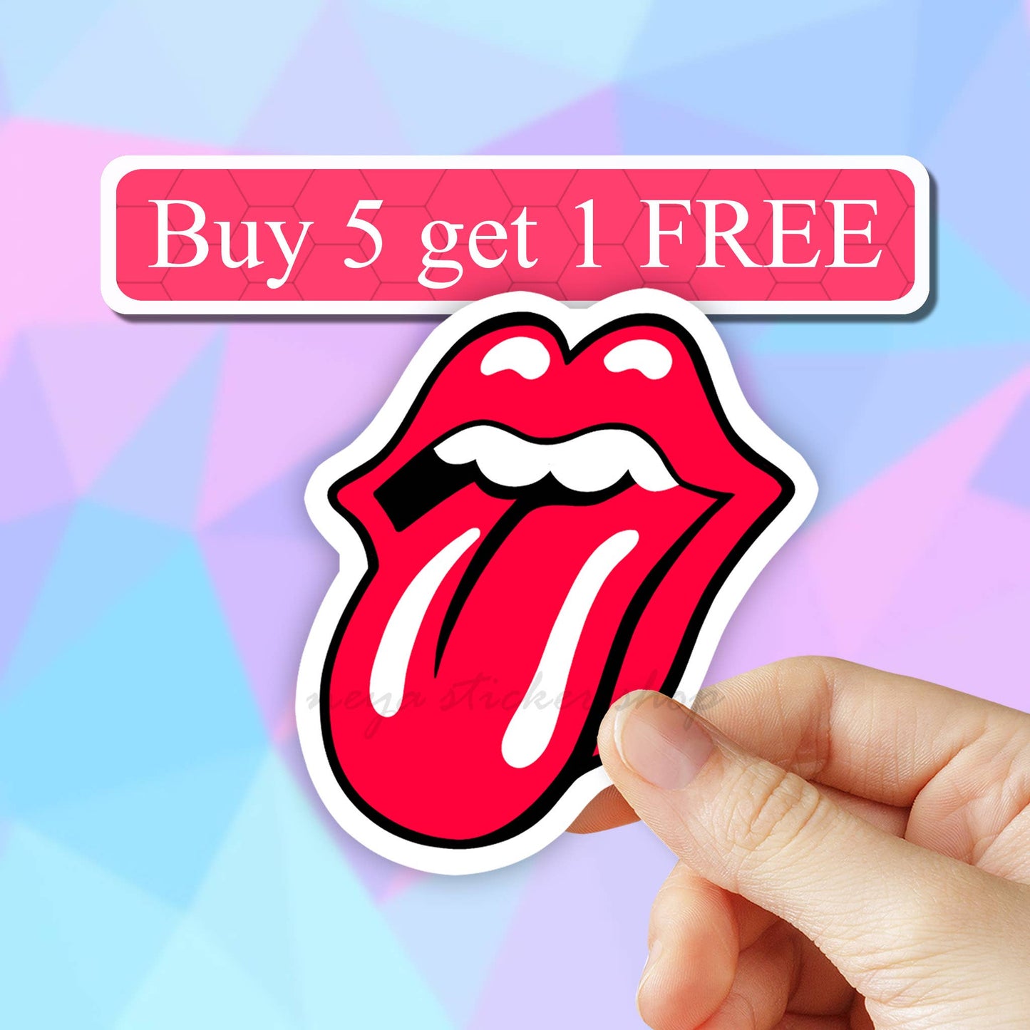 Rolling stones sticker, rock and roll tongue laptop decal: 2" (Mini)