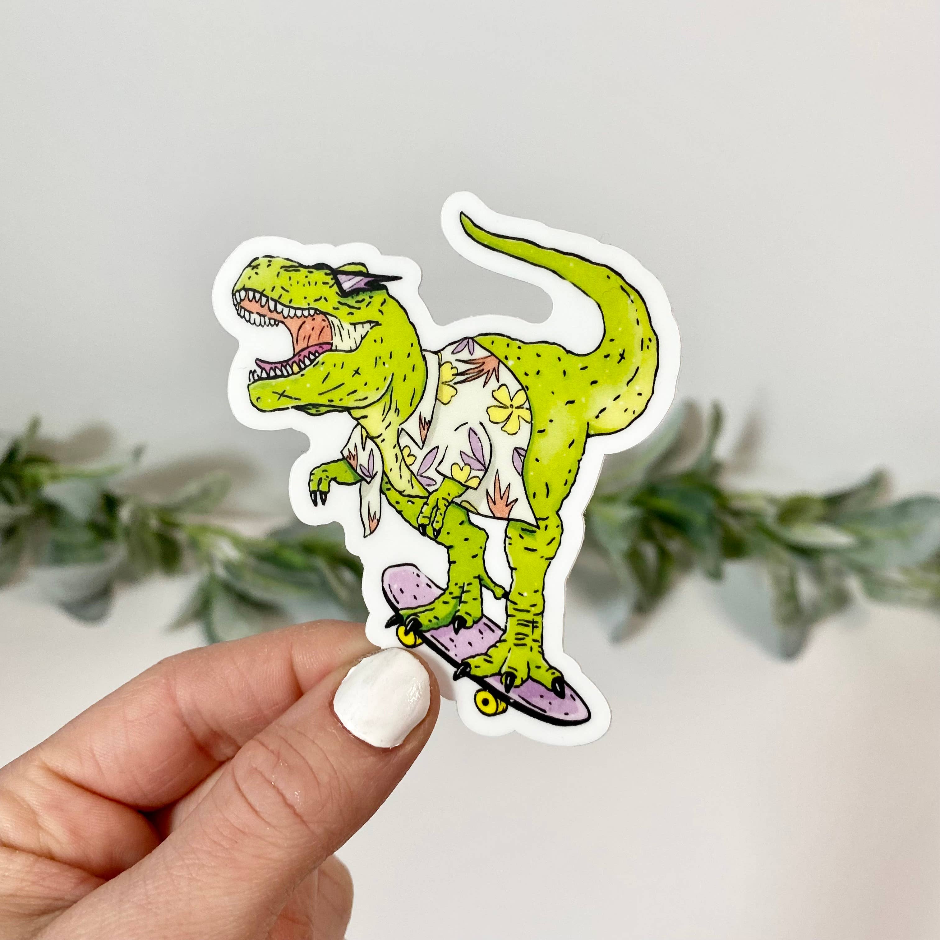 Rad Skateboard T-Rex Dinosaur Sticker
