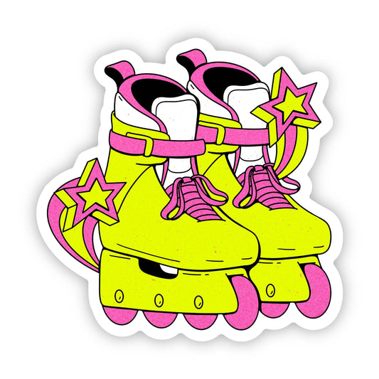 Bright yellow and pink rollerskates sticker